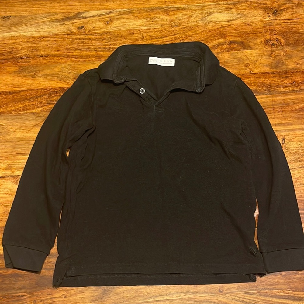 Zara Boys Long Sleeve Black Polo Shirt